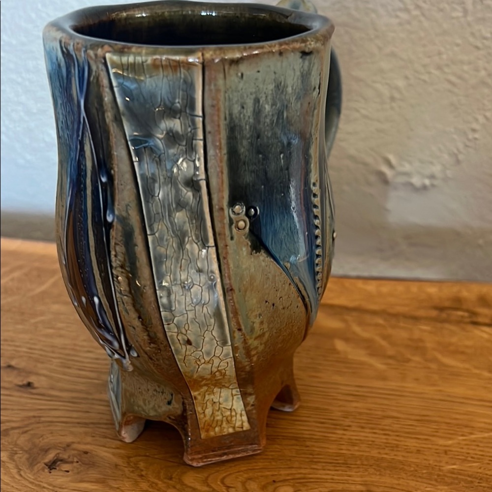 Pottery mug Hand Crafted Blue and Brown Ceramic Art Mug - Picture 3 of 5